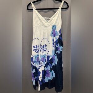 Planet Gold White and Blue Floral Dress